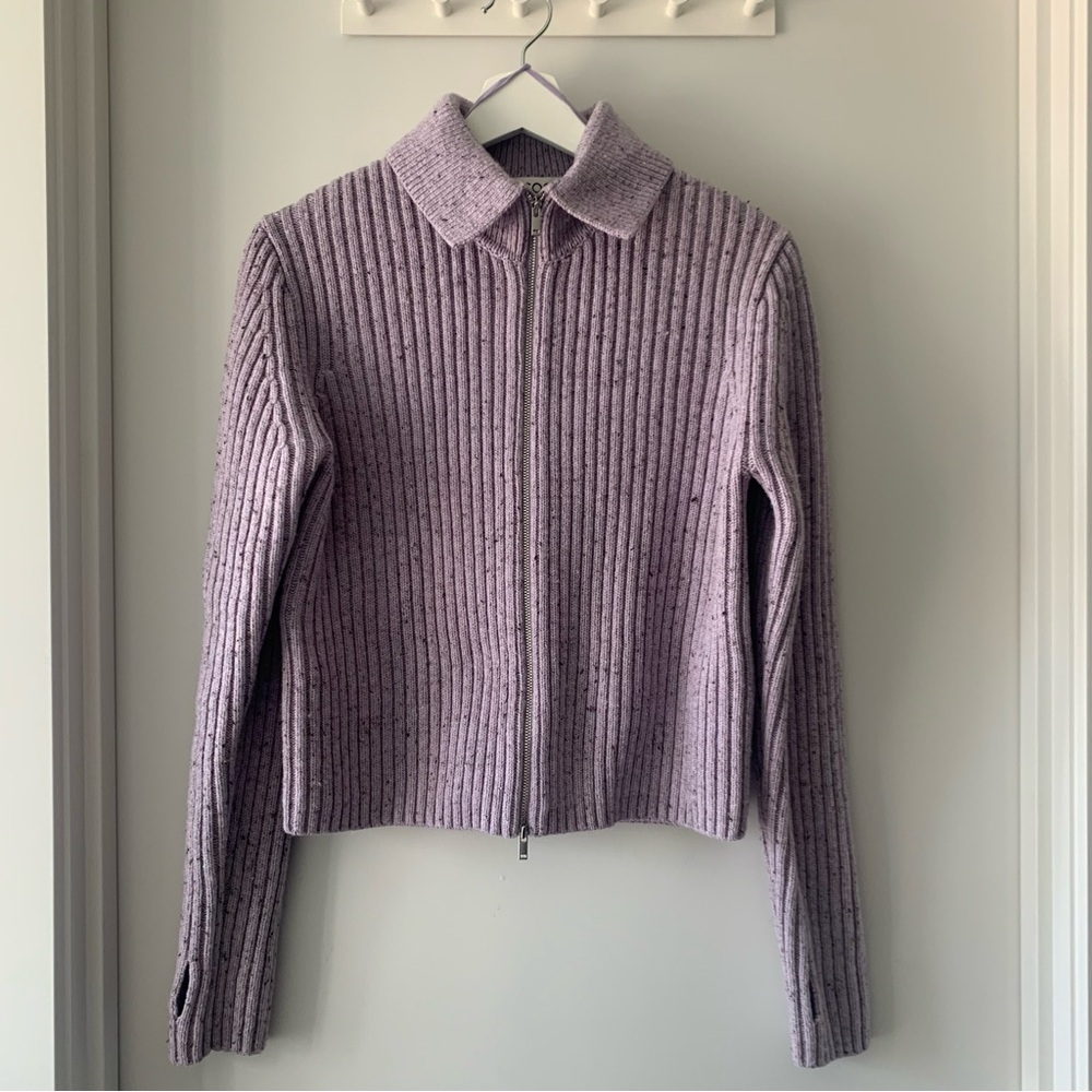 COS Purple Ribbed Zip-Up Cardigan